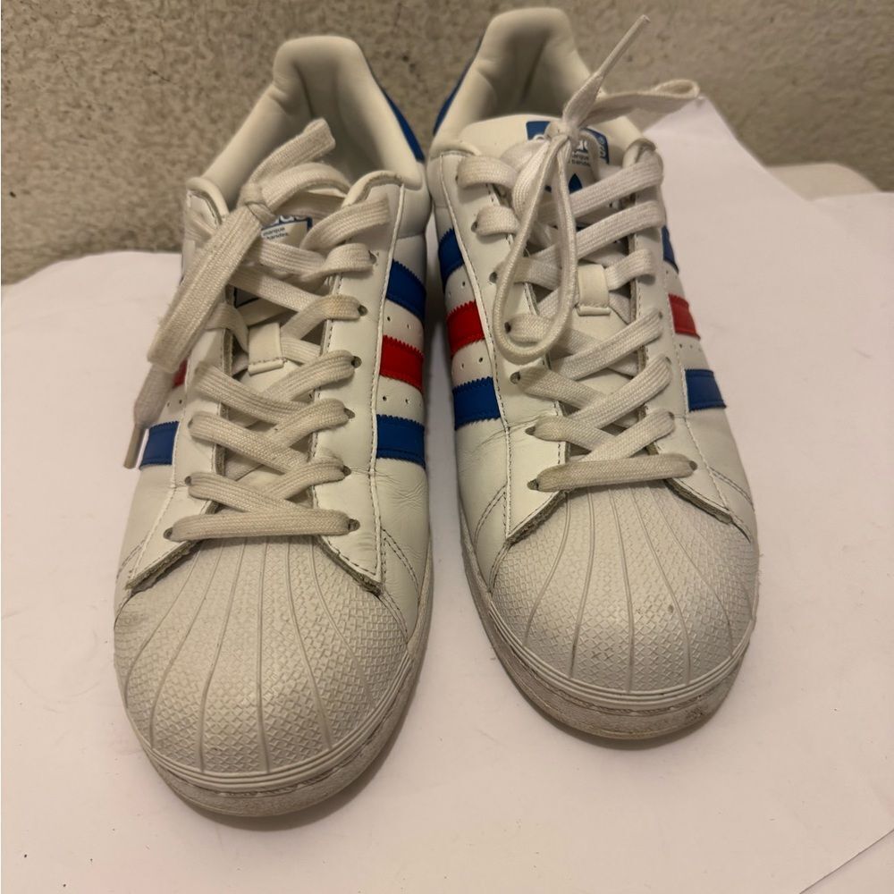 Adidas White Sneakers with Red and Blue Stripes men’s 9.5